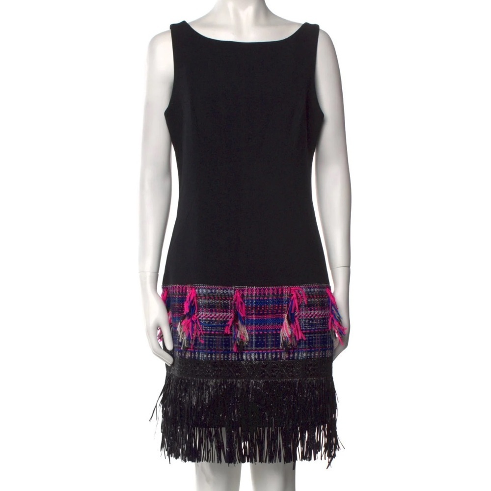 Milly Shift Dress Party Hot Pink Black Taffeta Tweed Detail US‎ 4 Wool Blend